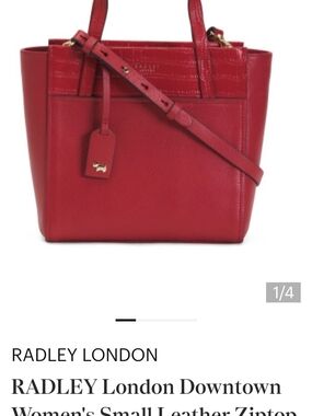 RADLEY LONDON Red Leather Structured Tote with Croc-Trim